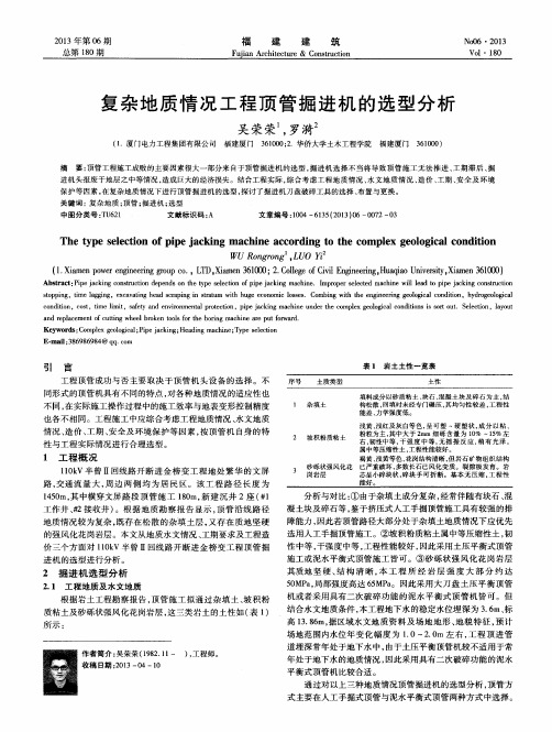 复杂地质情况工程顶管掘进机的选型分析