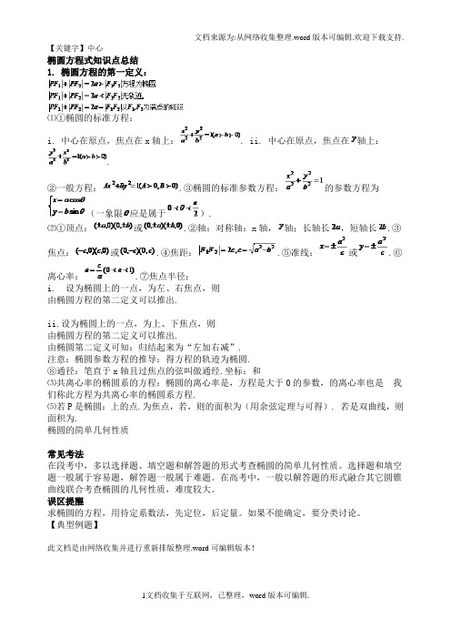 【中心】椭圆知识点详细总结