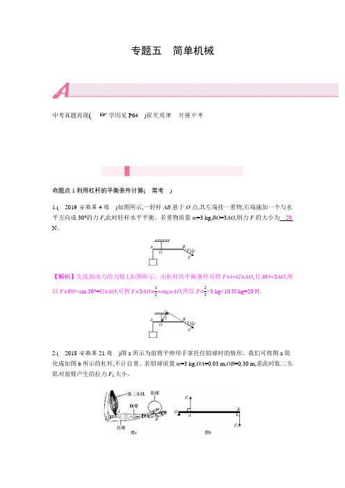 2020中考物理重点专题系列:《专题五简单机械