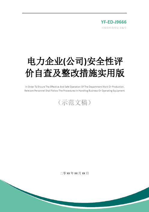 电力企业(公司)安全性评价自查及整改措施实用版