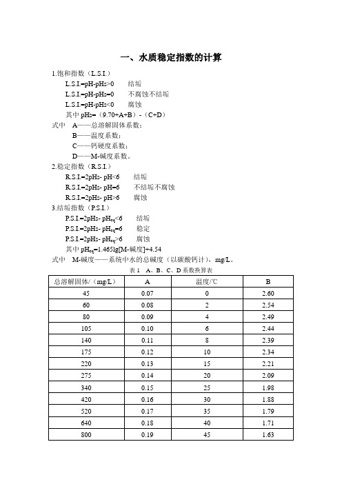 水质饱和+稳定指数的计算