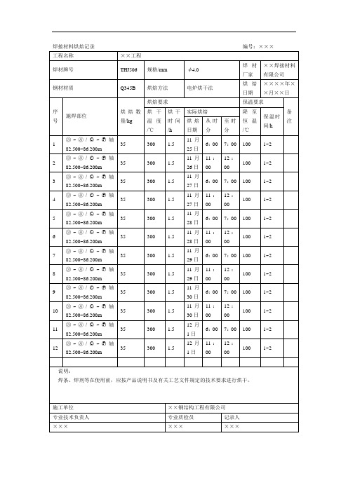 焊接材料烘焙记录(2)