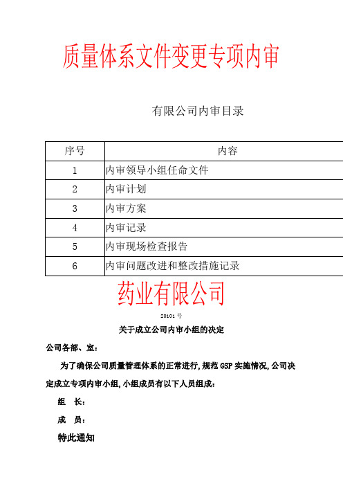 药品经营医药公司GSP专项内审质量体系文件变更内审