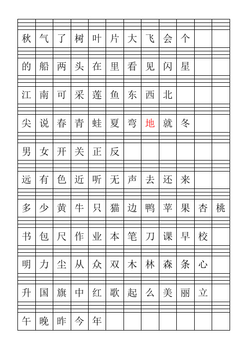 人教版一年级语文上册课文二类字拼音格(可修改)