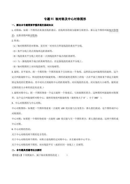 专题01 轴对称及中心对称图形-2019年中考数学年年考的28个重点微专题(解析版)