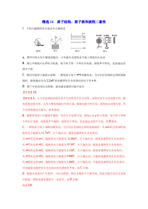 精选14 原子结构、原子核和波粒二象性(解析版)-2020年高考物理108所名校押题精选