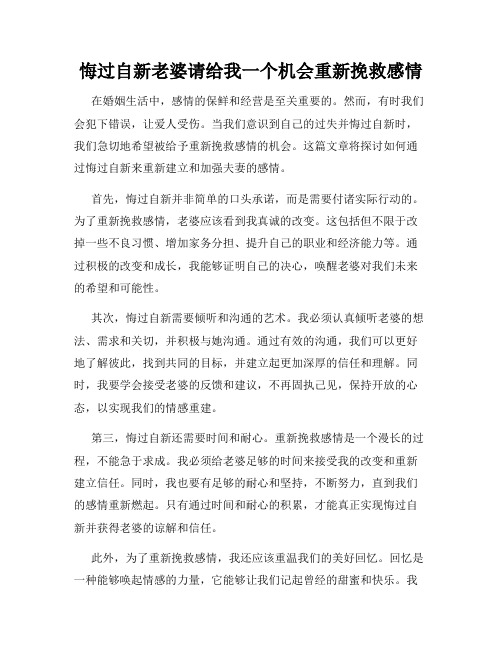 悔过自新老婆请给我一个机会重新挽救感情