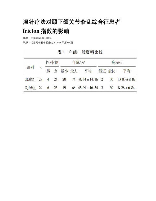 温针疗法对颞下颌关节紊乱综合征患者fricton指数的影响