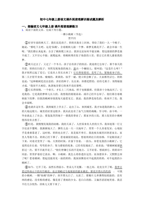 初中七年级上册语文课外阅读理解训练试题及解析