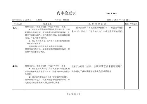 内审检查表(品质部)