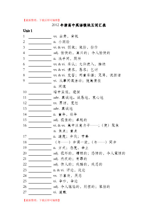 2012新版牛津高中英语模块五单词表(默写版)(完整资料).doc