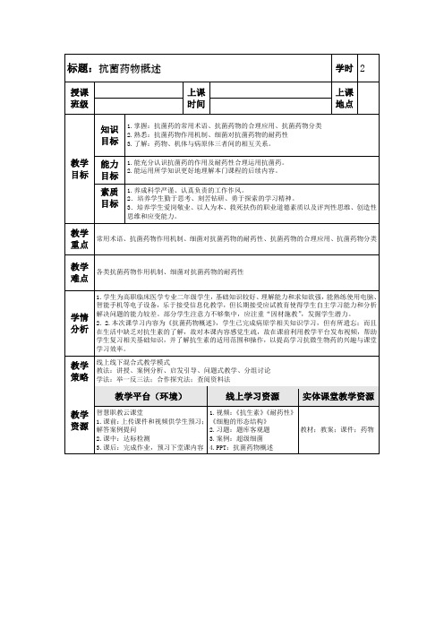 药理学抗菌药物概述教案教学设计