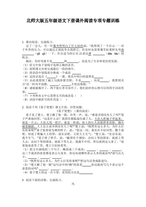 北师大版五年级语文下册课外阅读专项专题训练