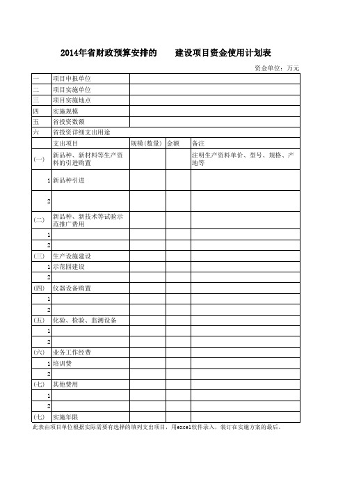 省财政预算安排项目资金使用计划表