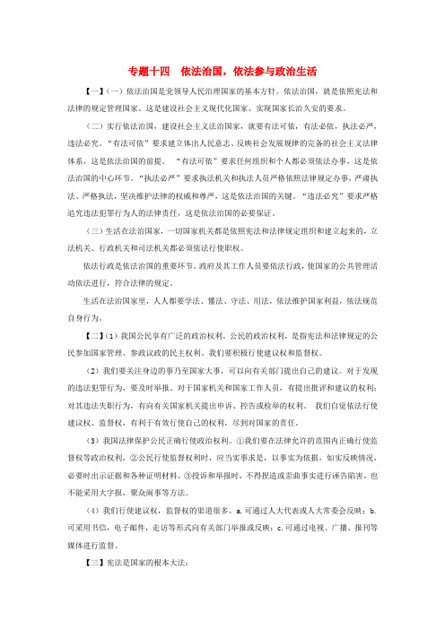 中考政治专题复习检测 专题十四 依法治国 依法参与政治生活