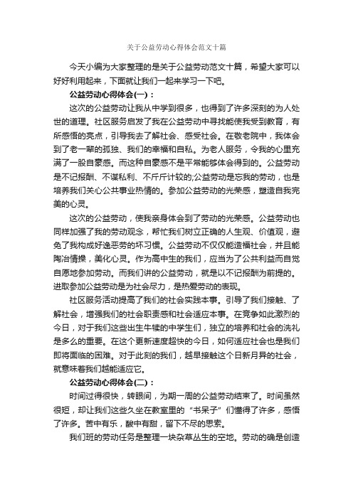 关于公益劳动心得体会范文十篇_心得体会范文_