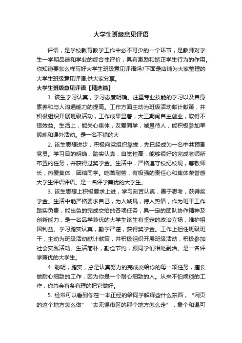 大学生班级意见评语