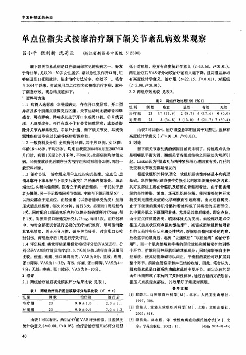 单点位指尖式按摩治疗颞下颌关节紊乱病效果观察