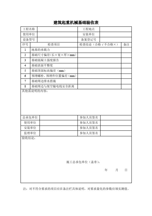 建筑起重机械基础验收表