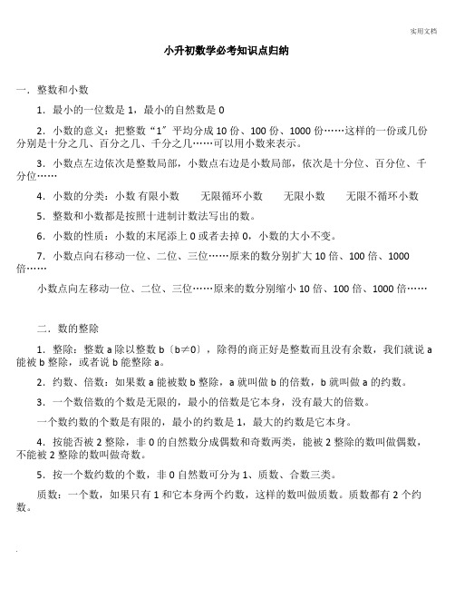 小升初数学必考知识点归纳