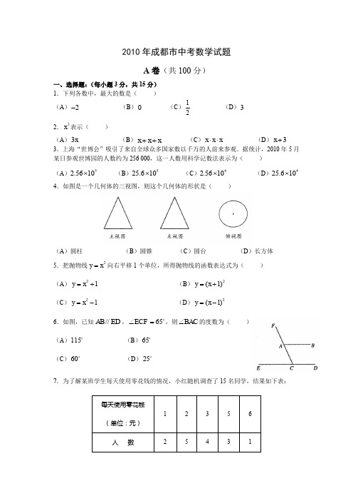 2010年四川省成都市中考数学试卷及答案