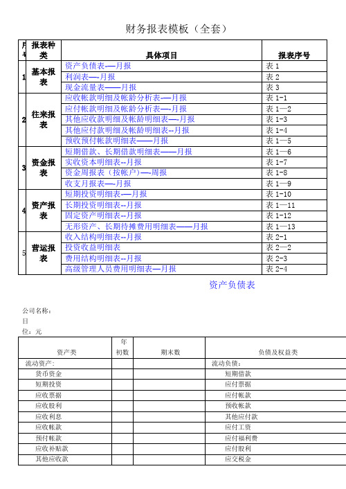 财务报表模板(全套)