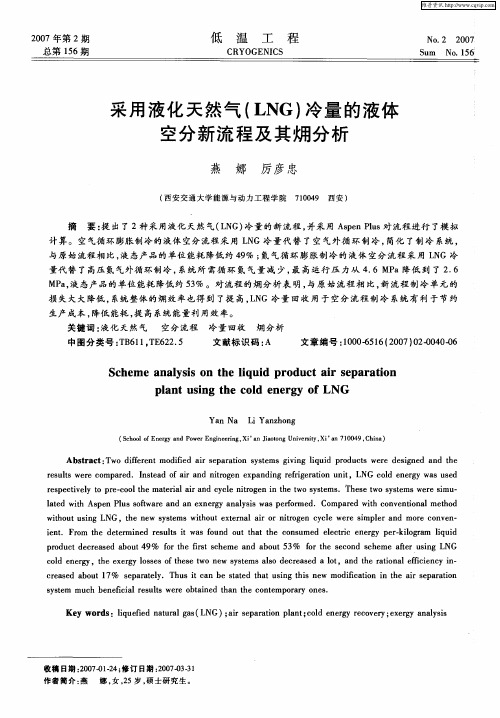 采用液化天然气(LNG)冷量的液体空分新流程及其[火用]分析