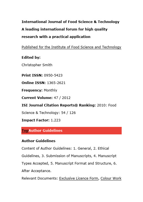 International Journal of Food Science & Technology论文要求