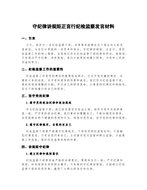 守纪律讲规矩正言行纪检监察发言材料