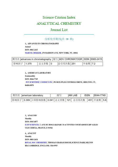 分析化学期刊及其影响因子