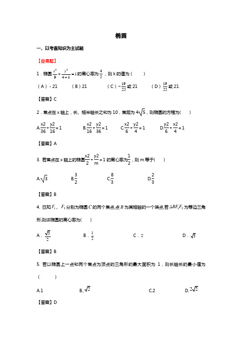 高中数学选修2-1《椭圆》综合练习含答案