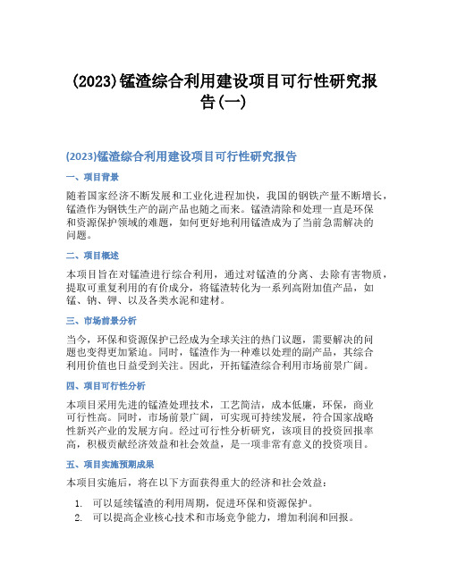 (2023)锰渣综合利用建设项目可行性研究报告(一)