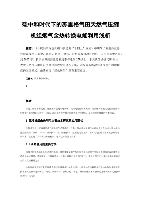 碳中和时代下的苏里格气田天然气压缩机组烟气余热转换电能利用浅析