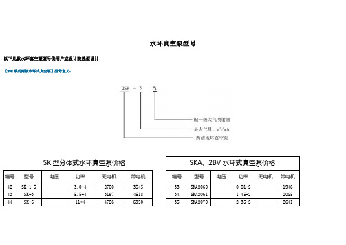 水环真空泵型号