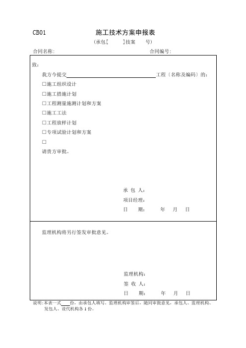 水利工程监理规范表格(施工)