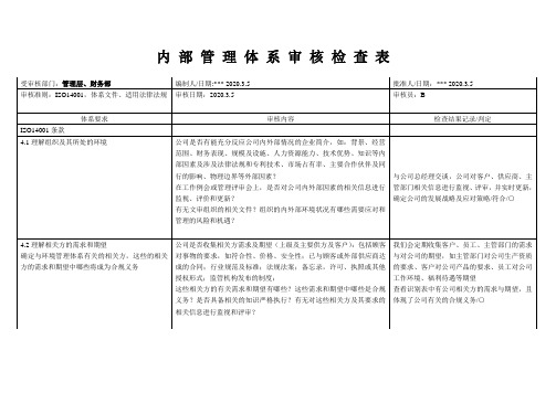 2020年内部管理体系审核检查表(环境体系)