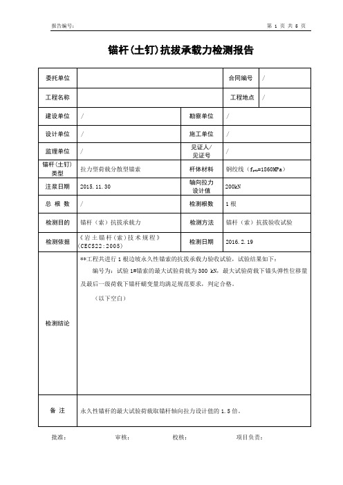 多单元锚索承载力验收检测报告