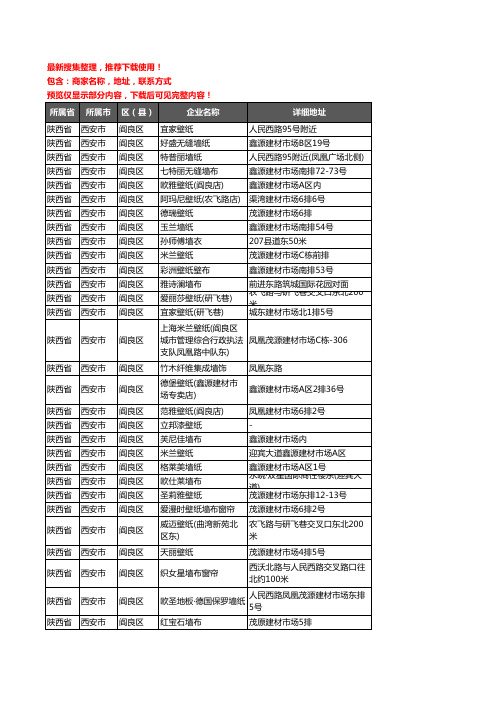 新版陕西省西安市阎良区壁纸企业公司商家户名录单联系方式地址大全47家