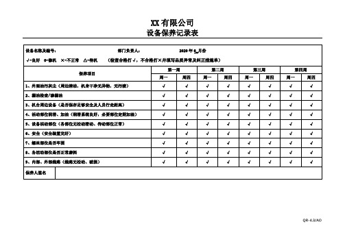 设备保养记录表(ISO9001四级文件表格)