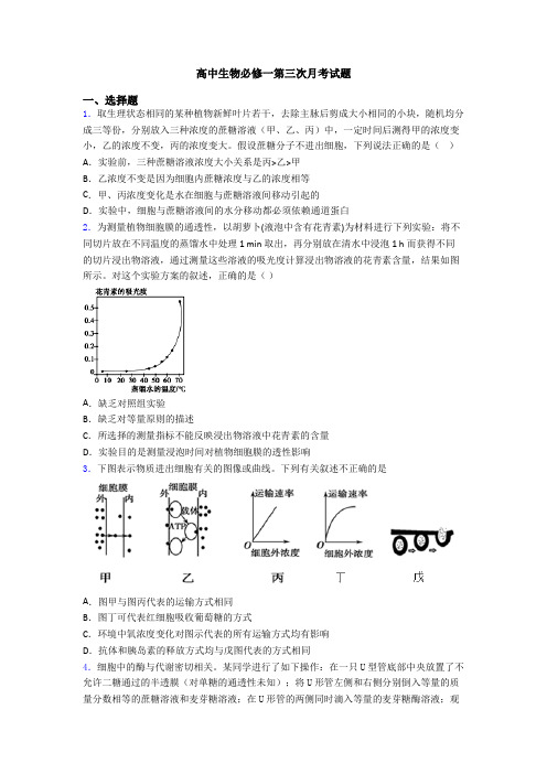 高中生物必修一第三次月考试题