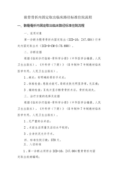 髌骨骨折内固定取出临床路径标准住院流程