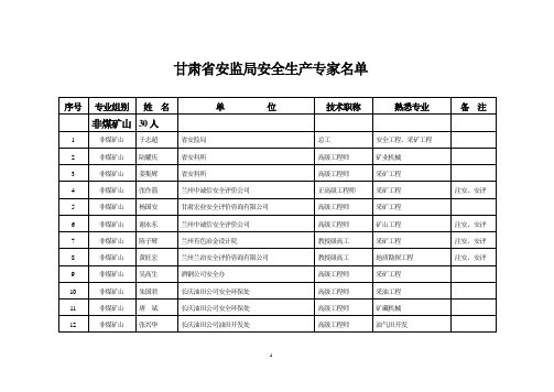 简述甘肃省安监局安全生产专家名单