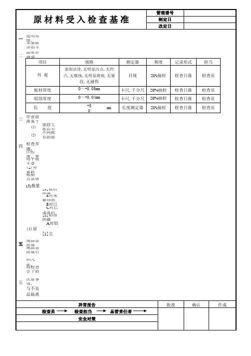 原材料受入检查基准