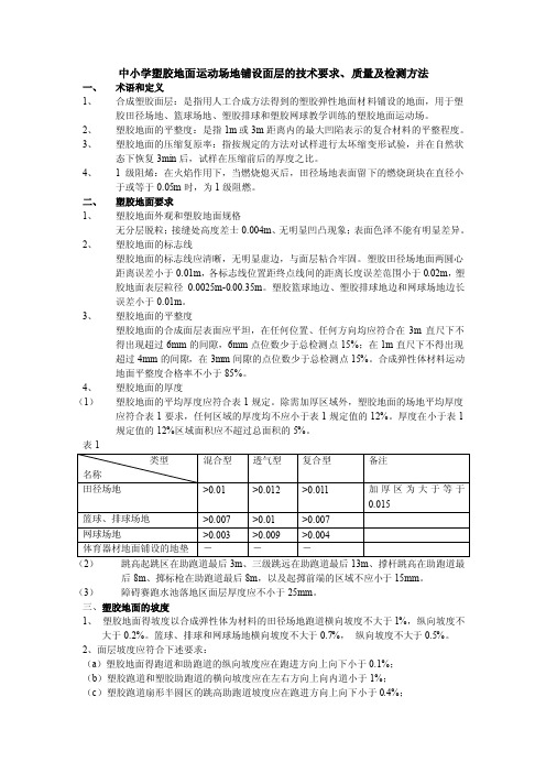 中小学塑胶地面运动场地铺设面层的技术要求、质量及检测方法