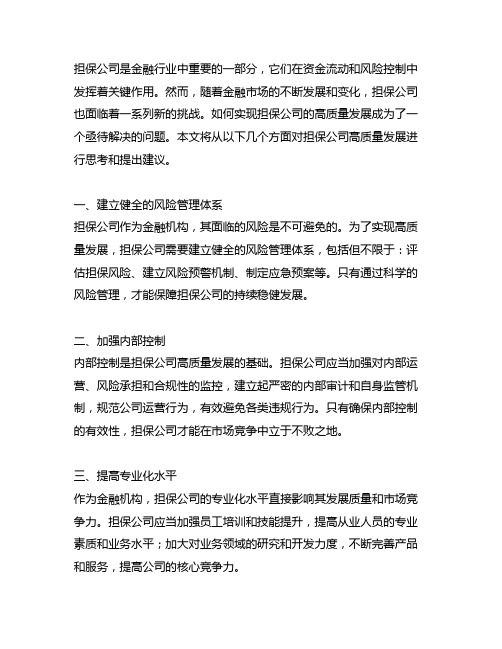 关于担保公司高质量发展的思考和建议范文格式