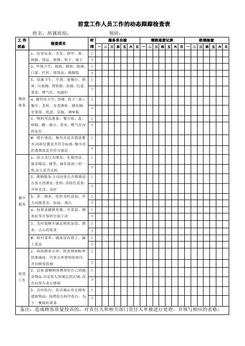 服务员工作动态跟踪检查表