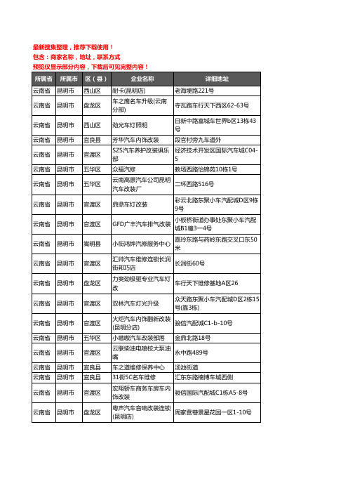 新版云南省昆明市汽车改装企业公司商家户名录单联系方式地址大全100家