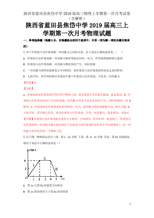 陕西省蓝田县焦岱中学2019届高三物理上学期第一次月考试卷(含解析)