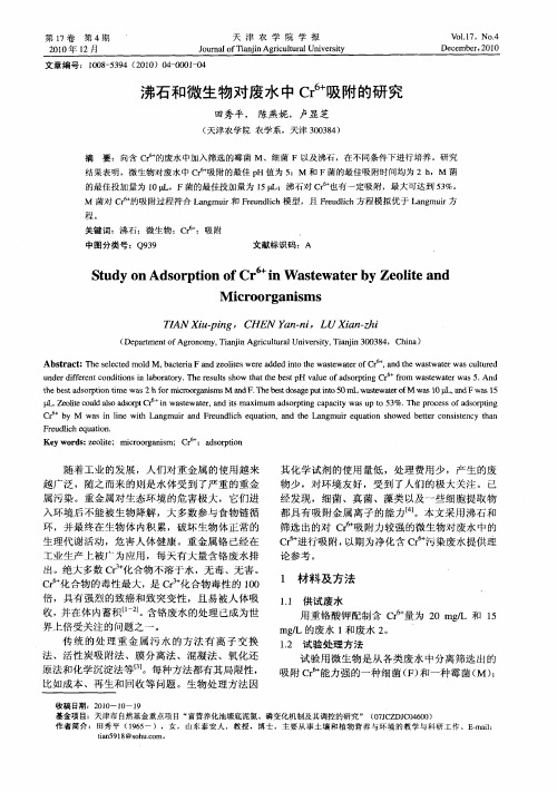 沸石和微生物对废水中Cr 6+吸附的研究