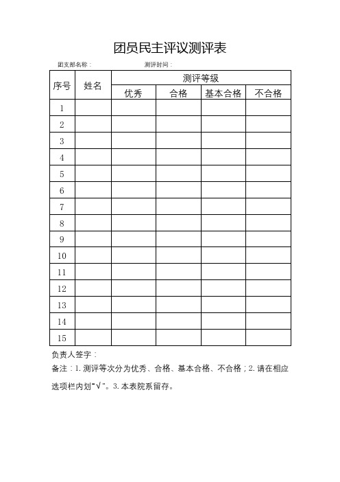 团员民主评议测评表【模板】